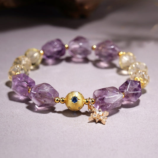 Amethyst Crystal Bracelet for Women – Natural Amethyst & Citrine Star Charm Bracelet - STAR8S