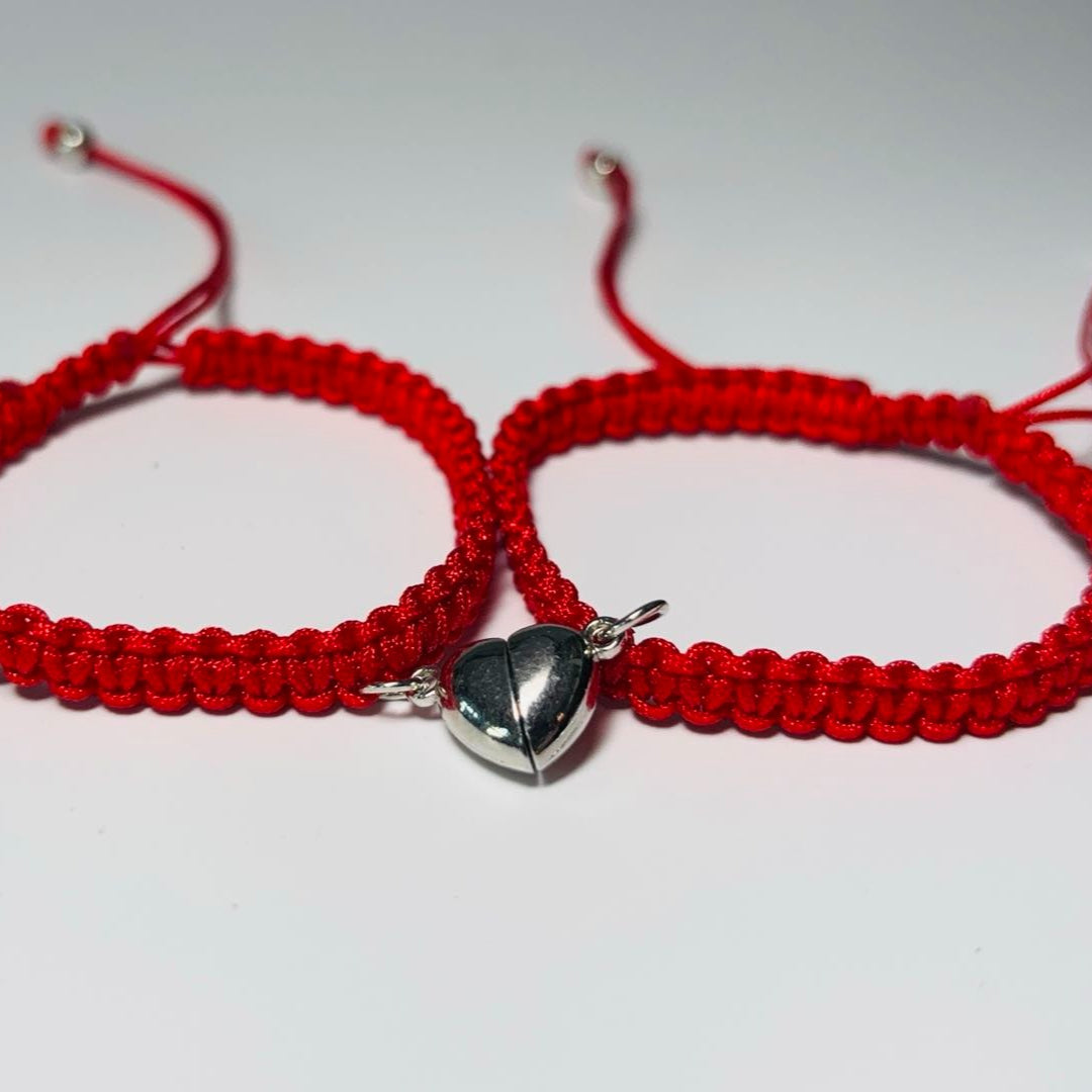 eternal connection magnetic heart bracelets - hand-woven red string of fate matching jewelry for couples and best friends - adjustable fit symbolizing unity