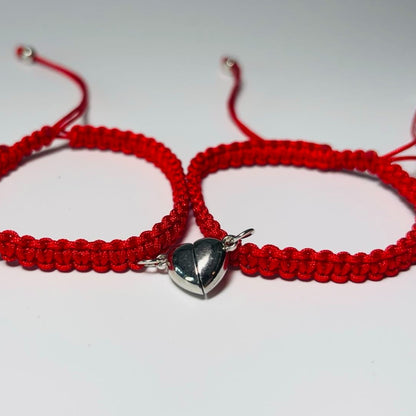 Eternal Connection Magnetic Heart Bracelets - Hand-Woven Red String of Fate Matching Jewelry for Couples and Best Friends - Adjustable Fit Symbolizing Unity