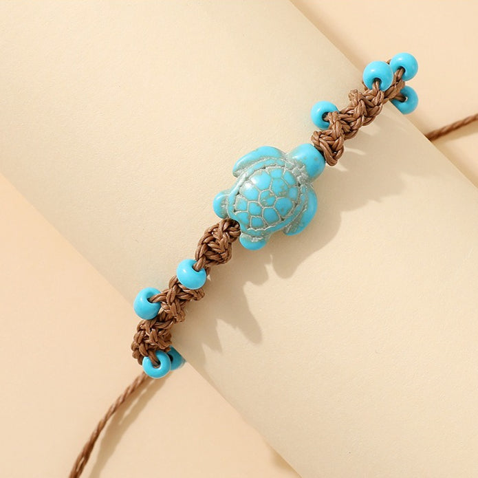 handmade turquoise sea turtle bracelet for women men bohemian blue bead woven rope anklet beach ocean wave jewelry adjustable cord marine charms gift