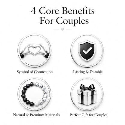 2Pcs Magnetic Couples Bracelet Set for Boyfriend Girlfriend Natural Black Lava Stone White Turquoise Beads Woven Rope Braided Matching Hands Heart Clasp Relationship Distance Friendship Gift 30g