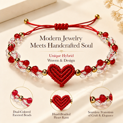 Handwoven Red Heart Macrame Bracelet for Women – Adjustable Bead Gift
