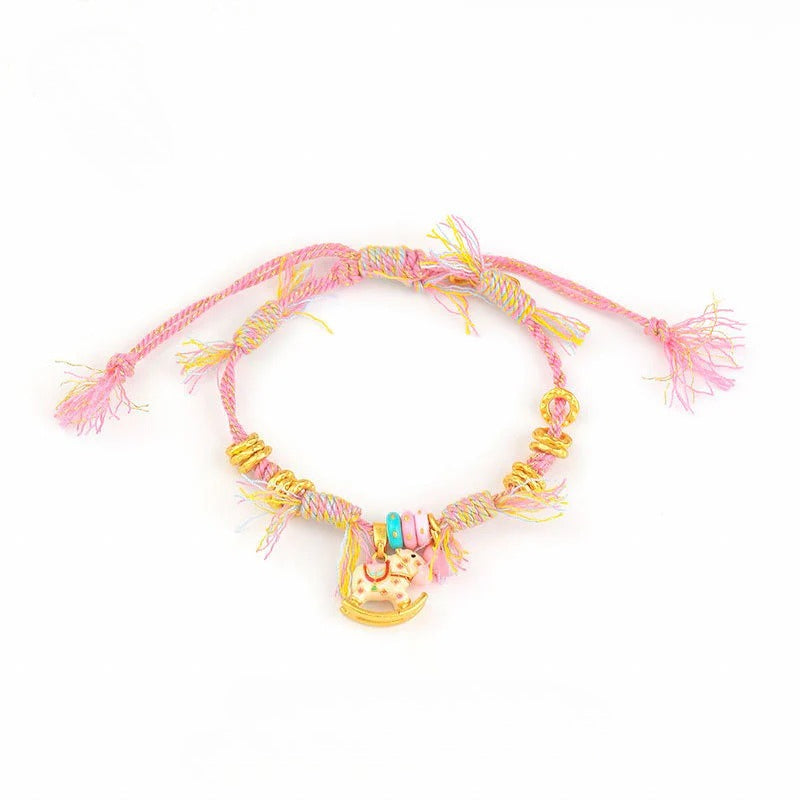 Chinese Zodiac Horse Bracelet – Handmade Pink Red String Cartoon Horse Charm - STAR8S