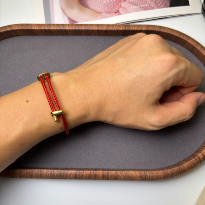 Waterproof Red String Bracelet for Women & Men, Adjustable Braided Stainless Steel Wire Lucky Rope Bracelet with Gold-Tone Clasp, Valentine's Day Gift for Couples