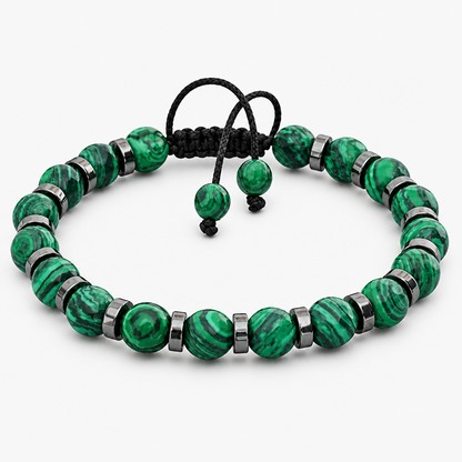 Unisex Green Striped Bead Adjustable Woven Cord Bracelet