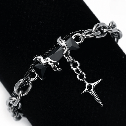 Titanium Steel Black Cubic Zirconia Cross Chain Bracelet for Men Women Layered Cable Curb Link Wristband Gothic Punk Cross Charm Jewelry Eboy Egirl Y2K Aesthetic Gift