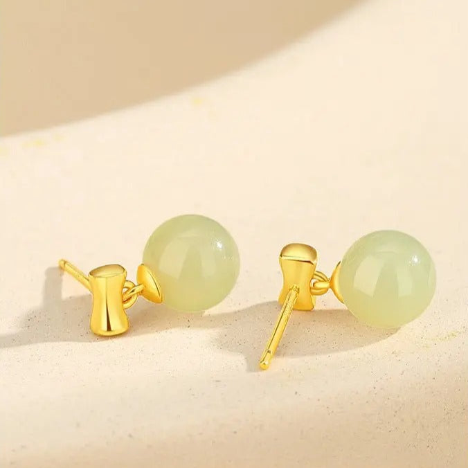 round hetian jade stud s925 bamboo earrings