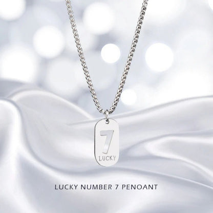 Lucky Number 7 Pendant Necklace for Men Women Premium Titanium Steel Dog Tag Nameplate Hip Hop Punk Streetwear Jewelry Long Box Chain Sweater Necklace Gift