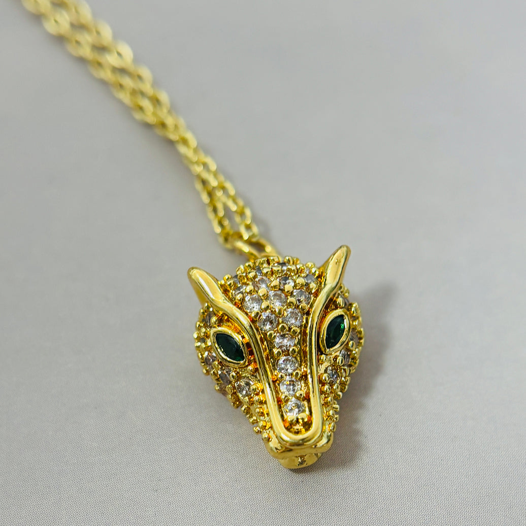 dainty sparkling cz leopard head pendant necklace for women teen girls gold tone copper cheetah clavicle collarbone chain emerald green eye animal mascot jewelry gift