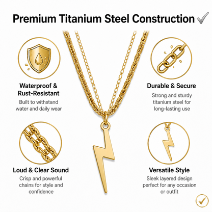 Layered Gold-Tone Lightning Bolt Pendant Necklace for Women Chunky Rope Chain Double Layer Dainty Cable Choker Trendy Y2K Aesthetic Jewelry Gift for Her Everyday Minimalist Collar Necklace
