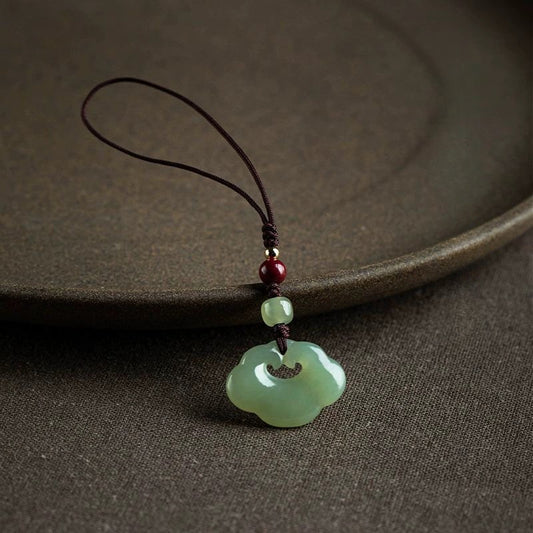 Hetian Jade Peace Lock Keychain - Natural White Jade Phone Pendant, Good Luck Charm, Handcrafted Jewelry