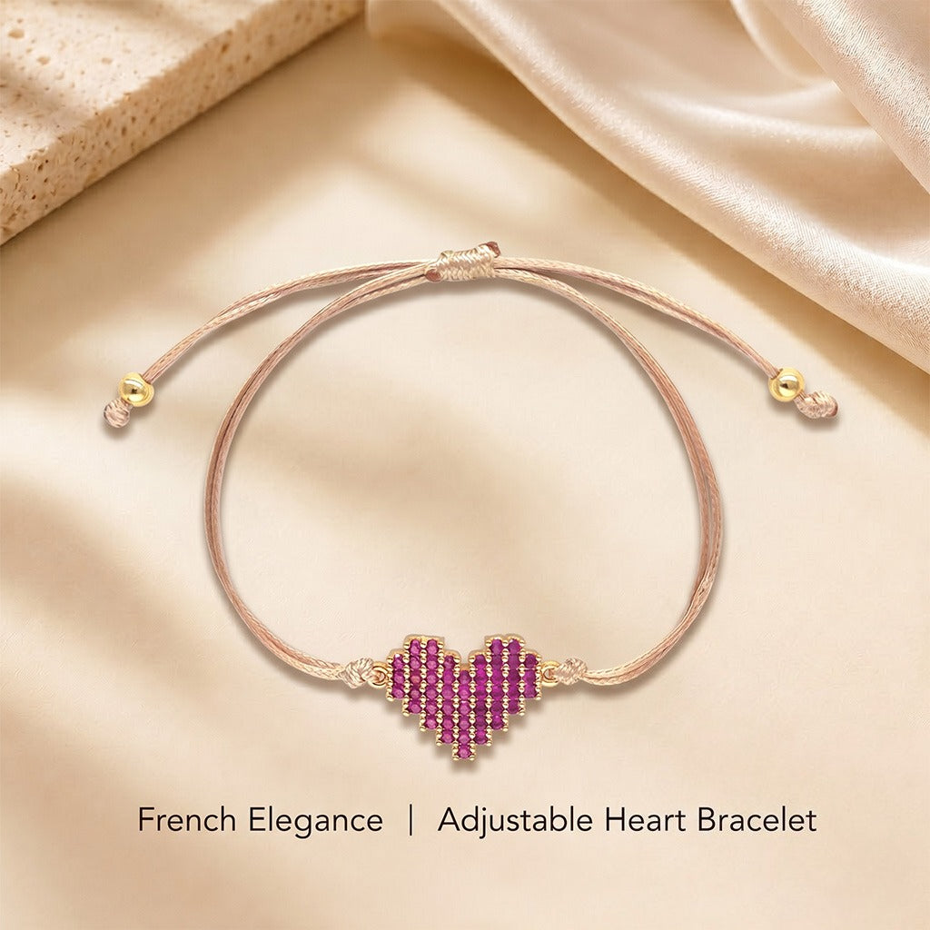 french style adjustable string bracelet for women delicate micro pavé cubic zirconia pink heart charm bracelet minimalist braided rope cord daily dainty love jewelry valentine gift