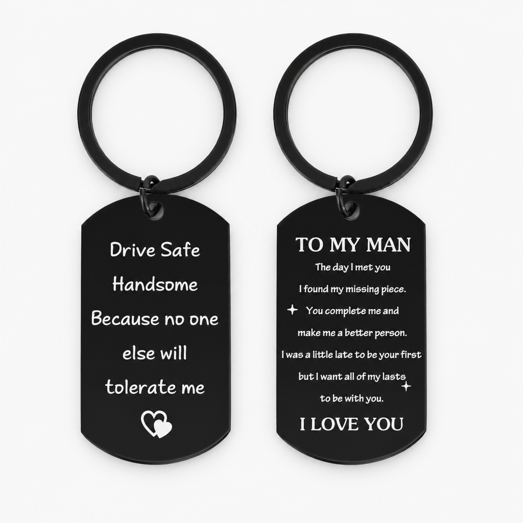 funny romantic engraved dog tag keychain for men husband boyfriend stainless steel black double sided inscription card key ring drive safe handsome sarcastic sibling gag gift anniversary birthday 17g