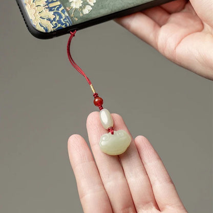 Natural Hetian Jade Ruyi Lock Keychain