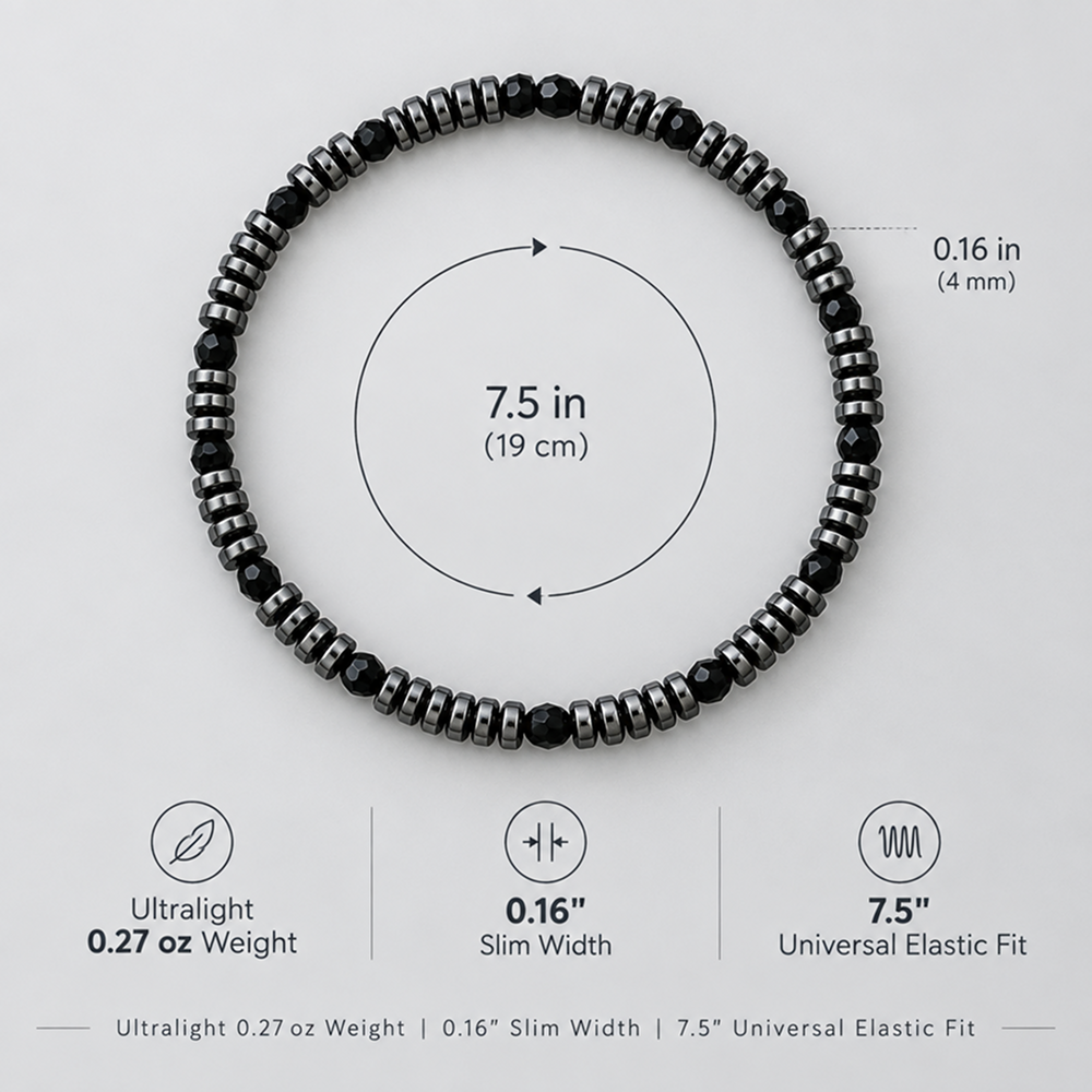 men's black heidan stone beaded bracelet with disc spacers and faceted beads