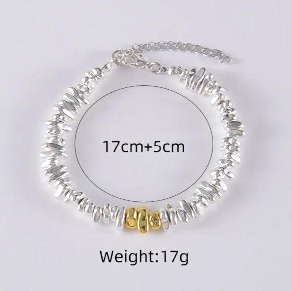 anti static bracelet for women men silver tone nugget bead bracelet irregular hematite stone shards strand stackable cute cheese nugget link chain winter static discharge jewelry light luxury minimalist birthday gift