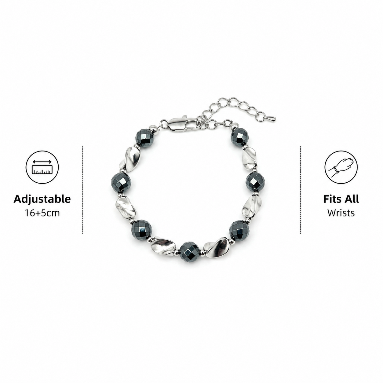 natural black hematite beaded bracelet for men women sleek metallic stone round bead bracelet fade resistant y2k hip hop streetwear wristband minimalist stacking jewelry gift