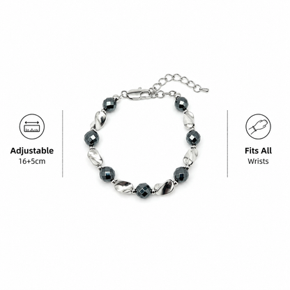 Natural Black Hematite Beaded Bracelet for Men Women Sleek Metallic Stone Round Bead Bracelet Fade Resistant Y2K Hip Hop Streetwear Wristband Minimalist Stacking Jewelry Gift