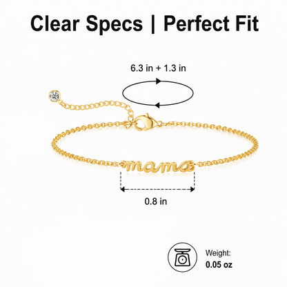 Gold-Tone MAMA Bracelet for Women, Electroplated Brass Adjustable Chain Bracelet, Dainty Mother's Day Birthday Gift for Mom