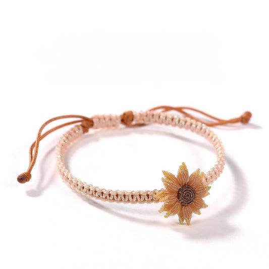Handmade Sunflower Braided Bracelet for Women - Floral String Jewelry - STAR8S