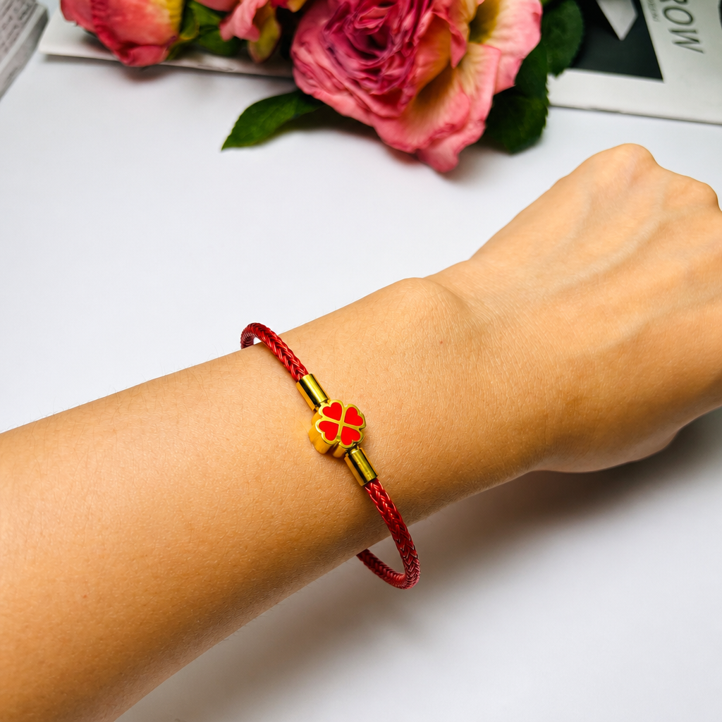3mm four leaf clover wire rope bracelet stainless steel enamel lucky charm bangle waterproof braided cord jewelry gift for women