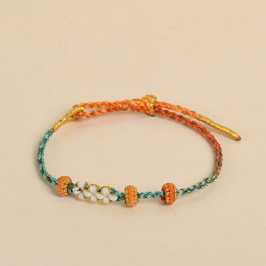 Elegant Handcrafted Peach Blossom Knot Bracelet – Adjustable Red Cord & Golden Thread Design | STAR8S