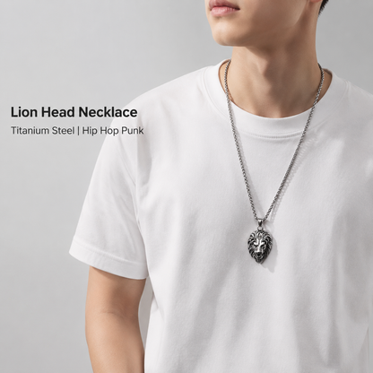 Men's Lion Head Pendant Necklace Stainless Steel Hip Hop Box Chain Vintage Punk Rock Biker Jewelry Gift for Men Male Accessories