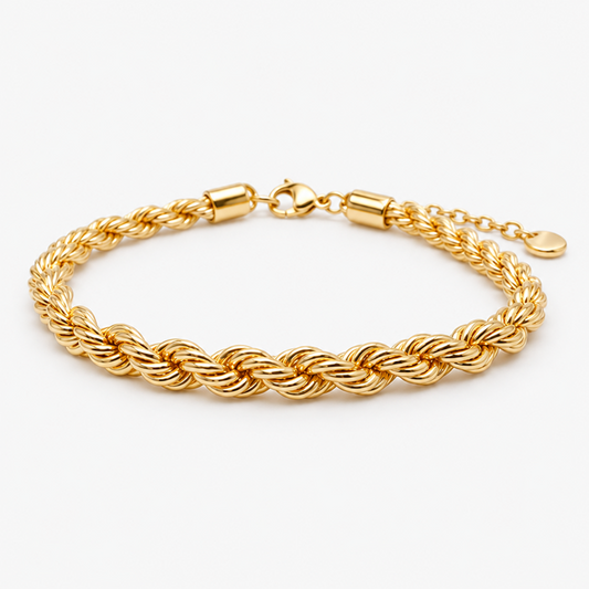 Men's Gold-Tone Rope Chain Bracelet with Lobster Clasp and Adjustable Extender
