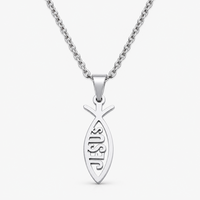 Unisex Stainless Steel Jesus Fish Pendant Necklace with Lobster Clasp