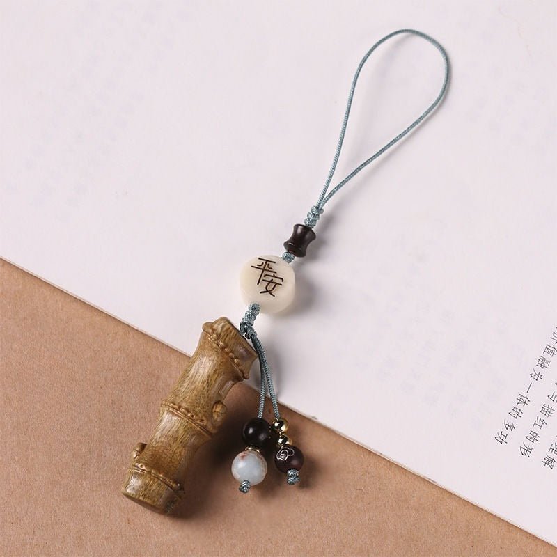 bamboo carved sandalwood keychain | creative vintage mobile phone charm | couple decor keychain - star8s