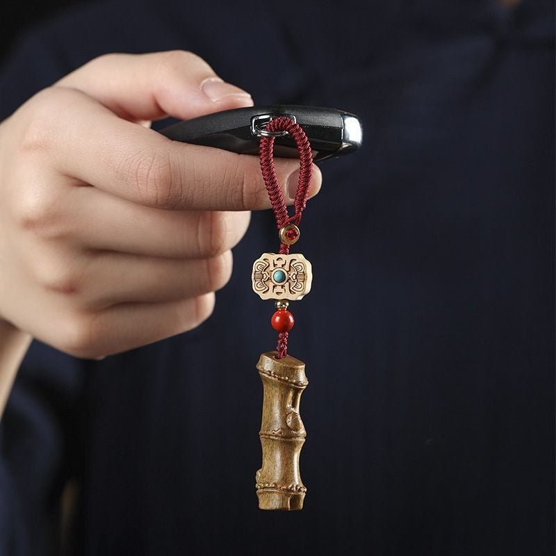 Bamboo Carved sandalwood Keychain | Creative Vintage Mobile Phone Charm | Couple Decor Keychain - STAR8S