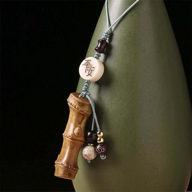 bamboo carved sandalwood keychain | creative vintage mobile phone charm | couple decor keychain - star8s