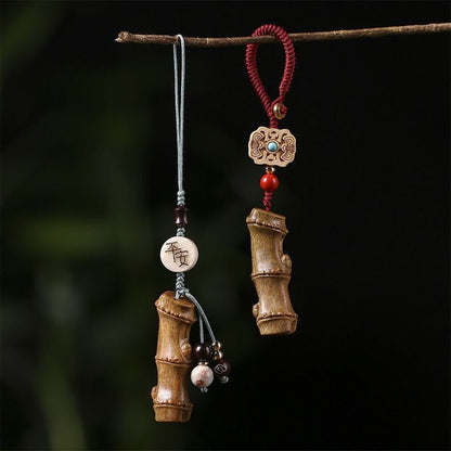 Bamboo Carved sandalwood Keychain | Creative Vintage Mobile Phone Charm | Couple Decor Keychain - STAR8S