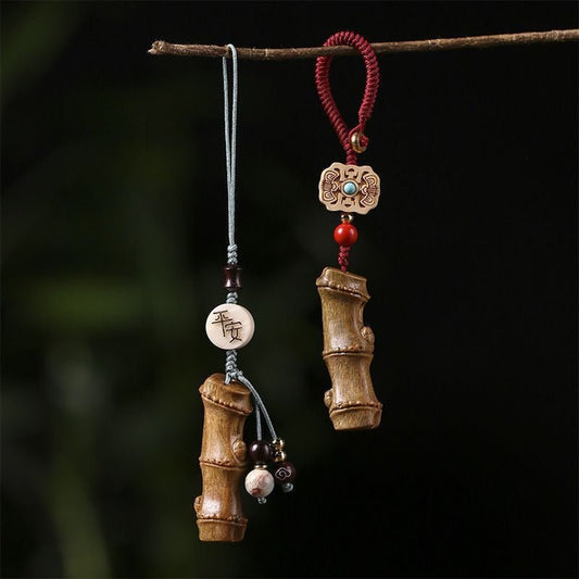 Bamboo Carved sandalwood Keychain | Creative Vintage Mobile Phone Charm | Couple Decor Keychain - STAR8S