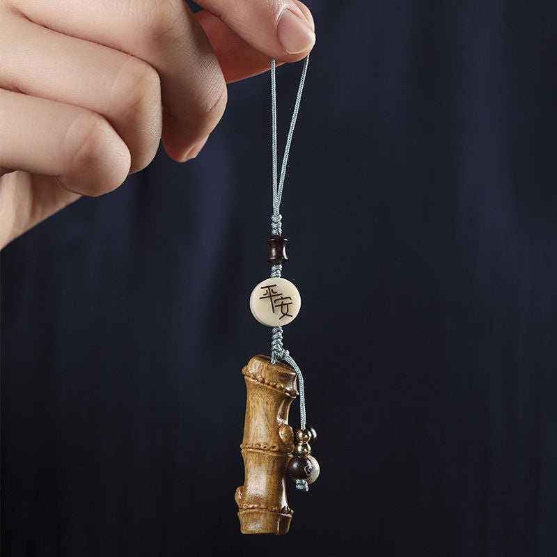Bamboo Carved sandalwood Keychain | Creative Vintage Mobile Phone Charm | Couple Decor Keychain - STAR8S