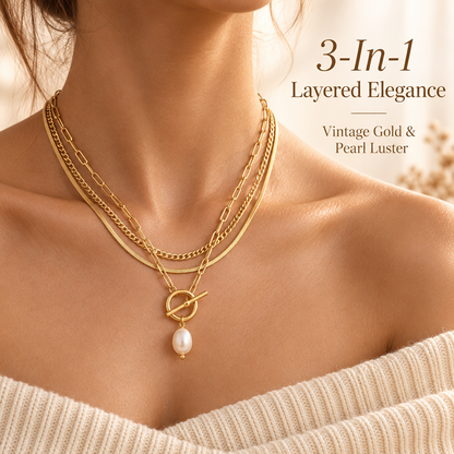 Women's Gold-Tone Brass Necklace Set with Paperclip Toggle, Figaro and Snake Chains, 3 Pieces