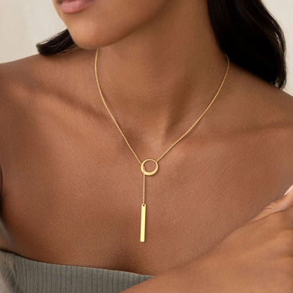 Minimalist Circle and Vertical Bar Lariat Necklace for Women Dainty Long Drop Y Necklace Gold Tone Geometric Clavicle Collarbone Chain Edgy Punk Elegant Layering Jewelry Birthday Anniversary Gift for Her