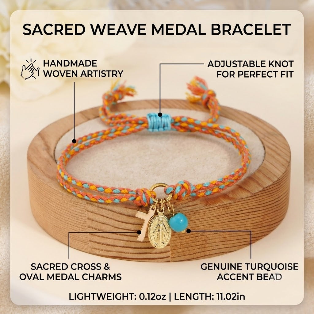 handmade woven cord bracelet for women men cross pendant oval virgin mary miraculous medal adjustable religious protection blessing cotton jewelry gift for her