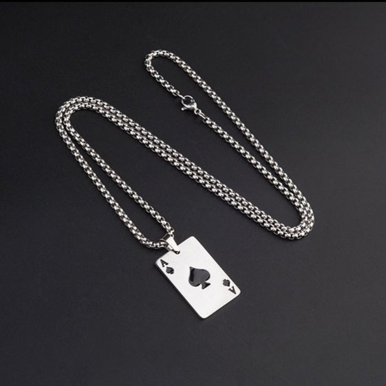 titanium steel ace of spades pendant necklace for men women unisex stainless steel playing poker card charm pendant hip hop streetwear box chain luck jewelry