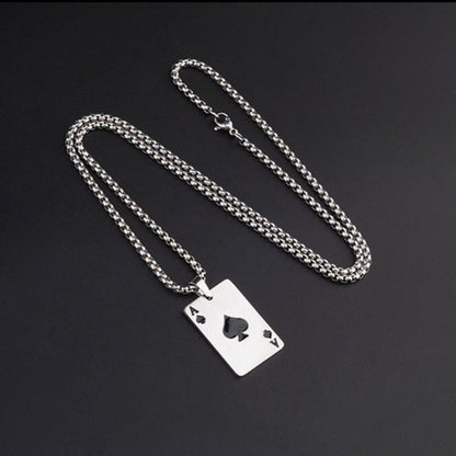 Titanium Steel Ace of Spades Pendant Necklace for Men Women Unisex Stainless Steel Playing Poker Card Charm Pendant Hip Hop Streetwear Box Chain Luck Jewelry