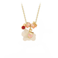 Chinese Zodiac Pink Horse Jade S925 Silver Necklace