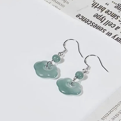 S925 Silver Natural Jade Blue Water Cloud-Style Ruyi Earrings