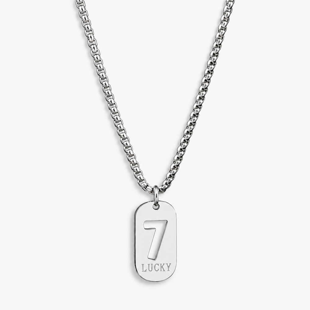 unisex titanium steel lucky number 7 pendant necklace with long chain
