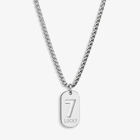 Unisex Titanium Steel Lucky Number 7 Pendant Necklace with Long Chain