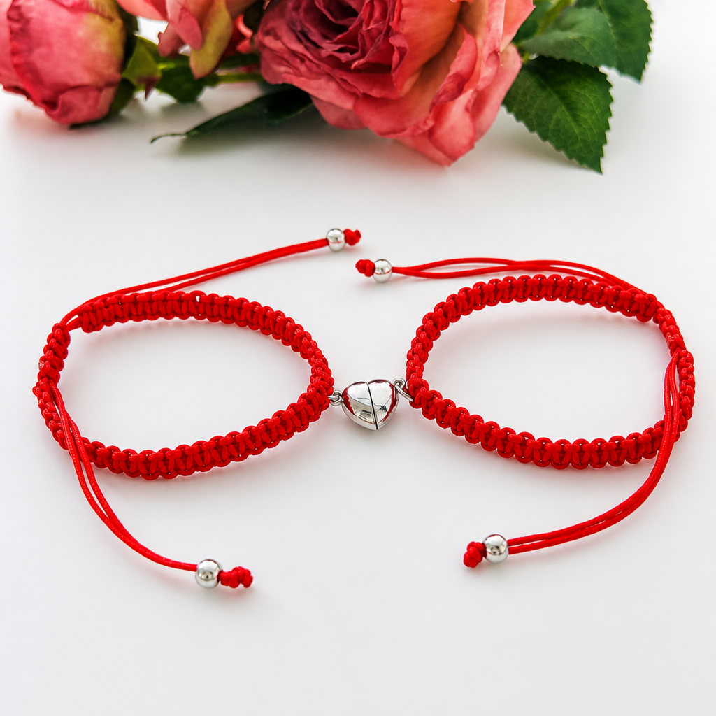 eternal connection magnetic heart bracelets - hand-woven red string of fate matching jewelry for couples and best friends - adjustable fit symbolizing unity
