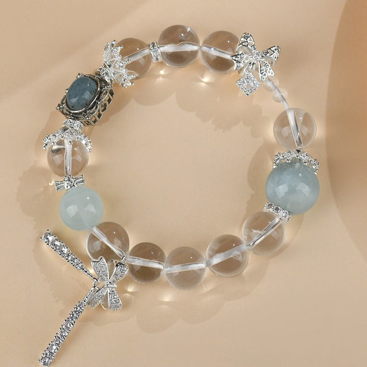 aquamarine crystal bracelet with butterfly charms | elegant women’s fashion jewelry