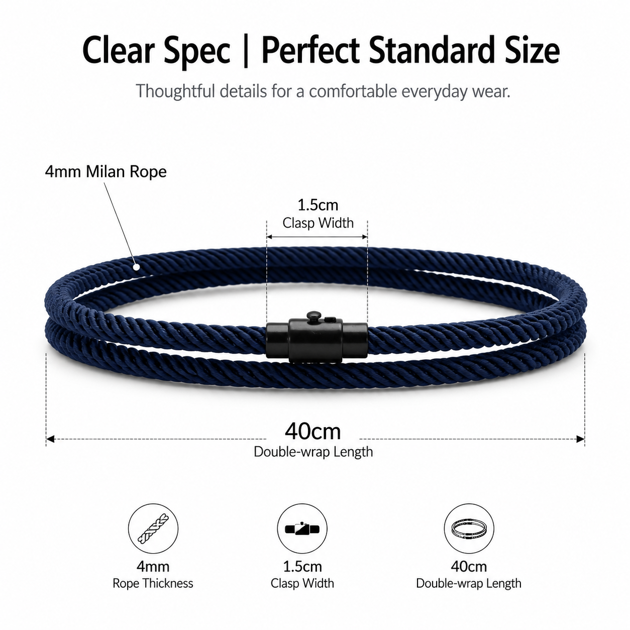 men's double wrap bracelet navy blue milan rope cord wristband matte black alloy magnetic clasp unisex minimalist surf beach nautical jewelry layering cuff