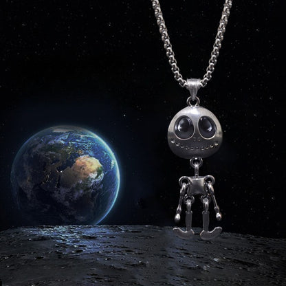 Men's Alien Skeleton Pendant Necklace Stainless Steel Articulated Movable Joint Skull Charm Box Chain Hip Hop Streetwear Y2K Gothic Punk Jewelry Gift for Him