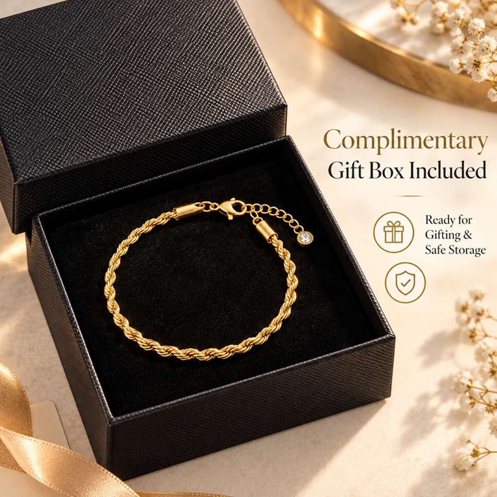 twisted rope chain bracelet for women, gold-tone electroplated brass, 6.5 inch chain with 1.5 inch extender and lobster clasp, slim 0.1 inch width, minimalist wrist jewelry for everyday outfits, layering, workwear, birthdays and anniversary gift givi