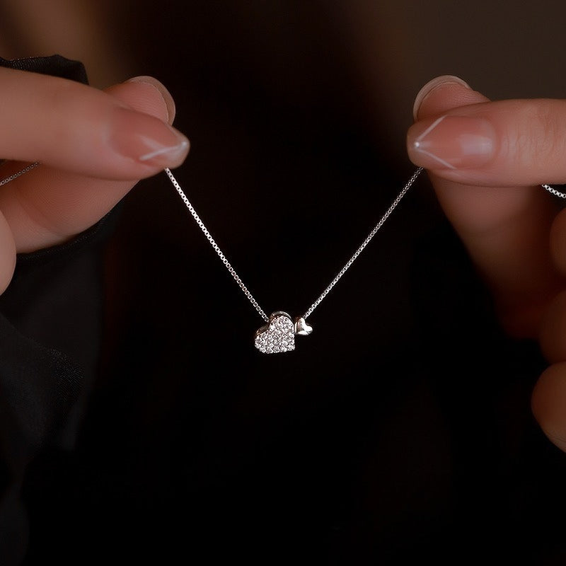 double heart pendant necklace for women crystal pavé interlocking hearts charm choker dainty layering clavicle chain sweet romantic aesthetic light luxury ins trendy costume jewelry anniversary birthday gift for girlfriend teen girls 40cm+5cm